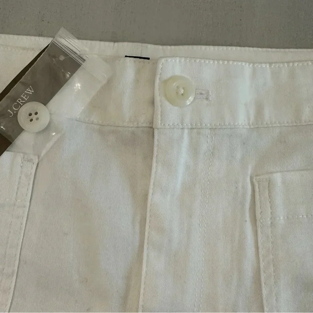 J. Crew New Patch-Pocket Chino Short Women's White Cotton Button Front Sz 14 NWT